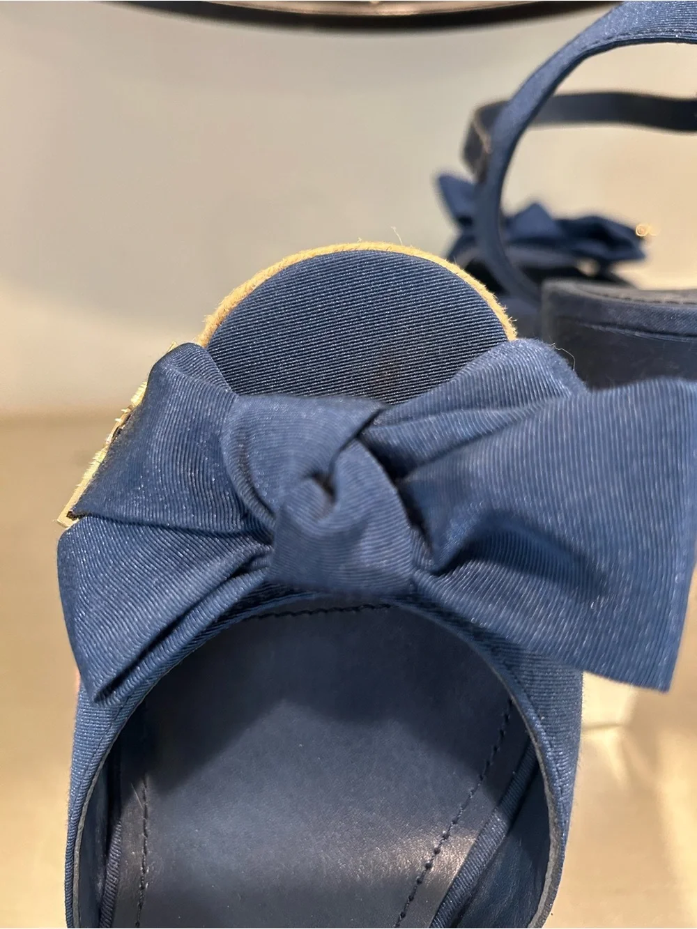 Tory Burch Navy Bow Espadrille Wedge Sandals